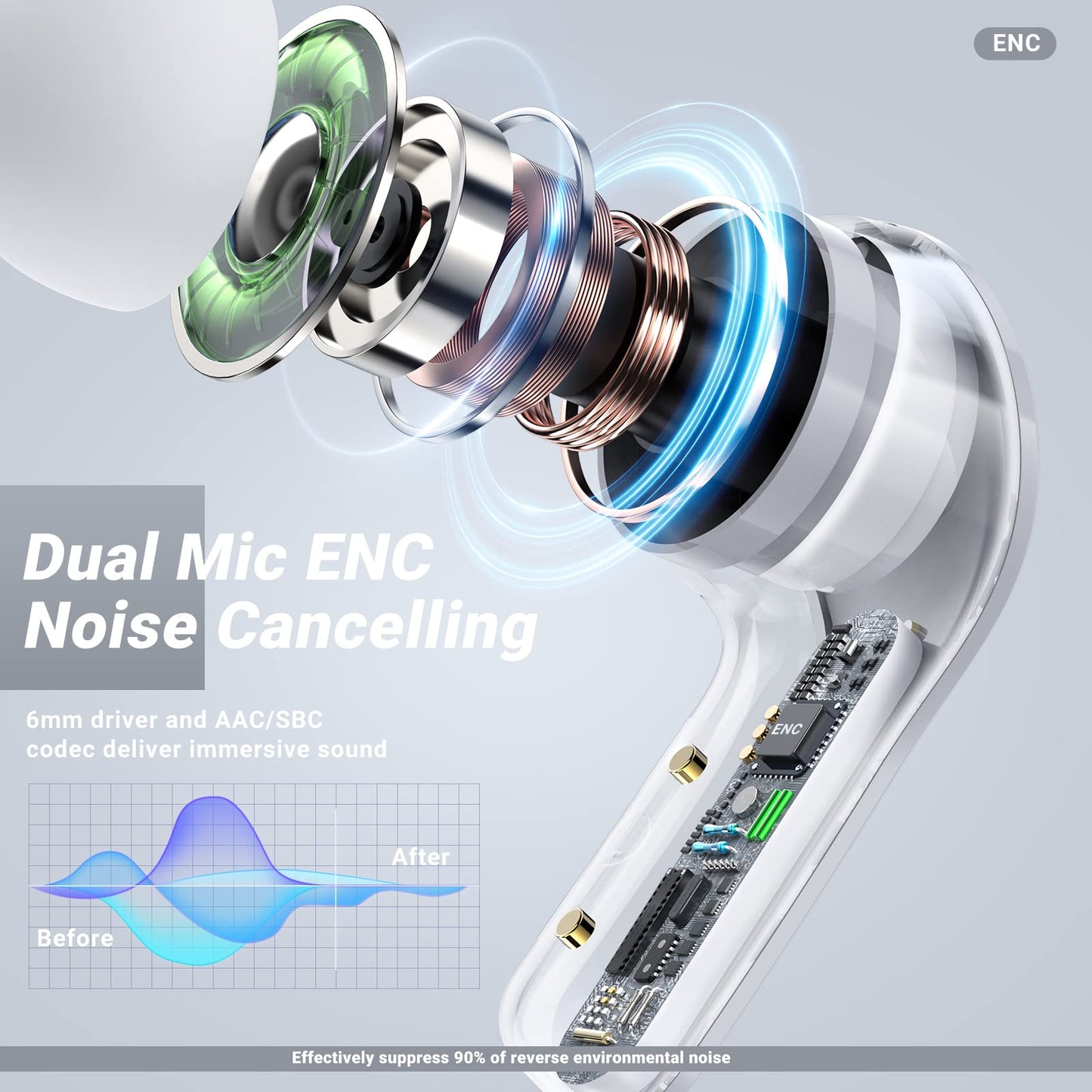 Original Transparent crystal case wireless tws t6 in ear gaming noise cancelling earbuds